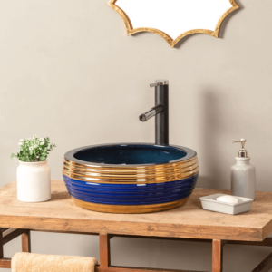 Blue Gold Porcelain Countertop Basin 1 - Home