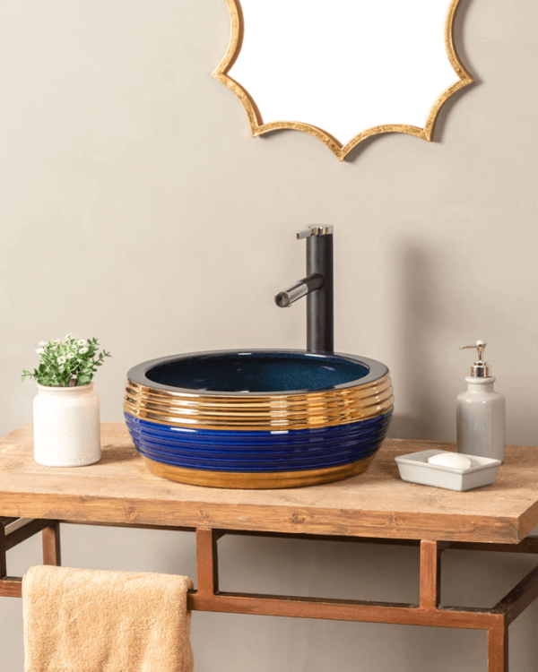 Blue Gold Porcelain Countertop Basin 1 - Blue & Gold Porcelain Countertop Basin