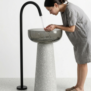 Terrazzo Monolith — Smoked Resin Pedestal Washbasin