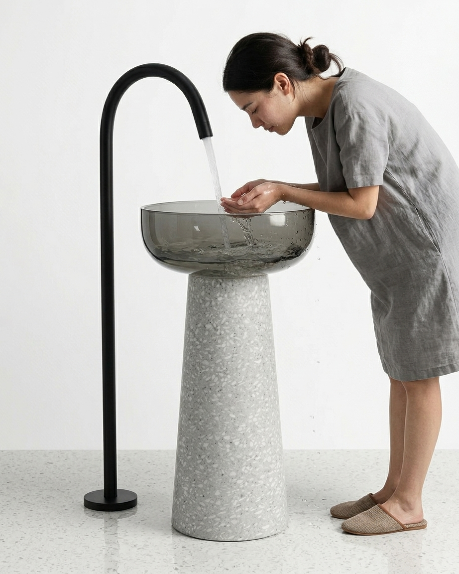 Terrazzo Monolith — Smoked Resin Pedestal Washbasin