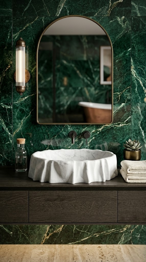 Muniq Draped Marble Countertop Basin | Indian White Stone Hand-Sculpted Fabric-Effect Vessel Sink | Designer Luxury Bathroom Washbasin