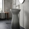 Muniq artificial stone pedestal basin 1339 400x850mm showing grey fluted hourglass goblet silhouette with concave waist and smooth flared bowl sculptural luxury washbasin