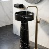 3fc4915c bab7 4c64 a06f 6e11ba7af6d9 - Muniq Freestanding Black Marquina Marble Basin | Nero Marquina Stone Tapered Pedestal Sink | Designer Luxury Bathroom Washbasin