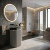 Grey black gold artificial stone freestanding half-round fluted pedestal basin 1345 with fine vertical ribbing matte black rim and polished gold stripe accent