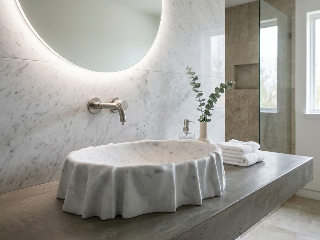 722a58dc-4789-41f2-b15d-b2726740e40a 722a58dc 4789 41f2 b15d b2726740e40a - Muniq Draped Marble Countertop Basin | Indian White Stone Hand-Sculpted Fabric-Effect Vessel Sink | Designer Luxury Bathroom Washbasin