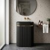 Muniq artificial stone pedestal basin 1344 600x375x850mm showing total uniform matte black fluted oval column pedestal and bowl with precision gold ring accent dramatic luxury washbasin