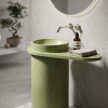 Aspire freestanding concrete cylinder pedestal basin SNK80 with integrated cantilevered side shelf in Mint Mayonnaise colour