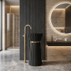Gemini Generated Image rqdy42rqdy42rqdy - Muniq Lyara Freestanding Black Stone Basin | Fluted Indian Stone Vessel Sink with Gold Accent Ring | Designer Luxury Bathroom Washbasin