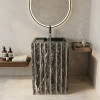Untitled design 14 - Muniq Freestanding Raw Chiselled Nero Marquina Marble Basin | Black Stone Monolith Pedestal Sink with Hand-Carved Textured Exterior | Brutalist Luxury Bathroom Washbasin
