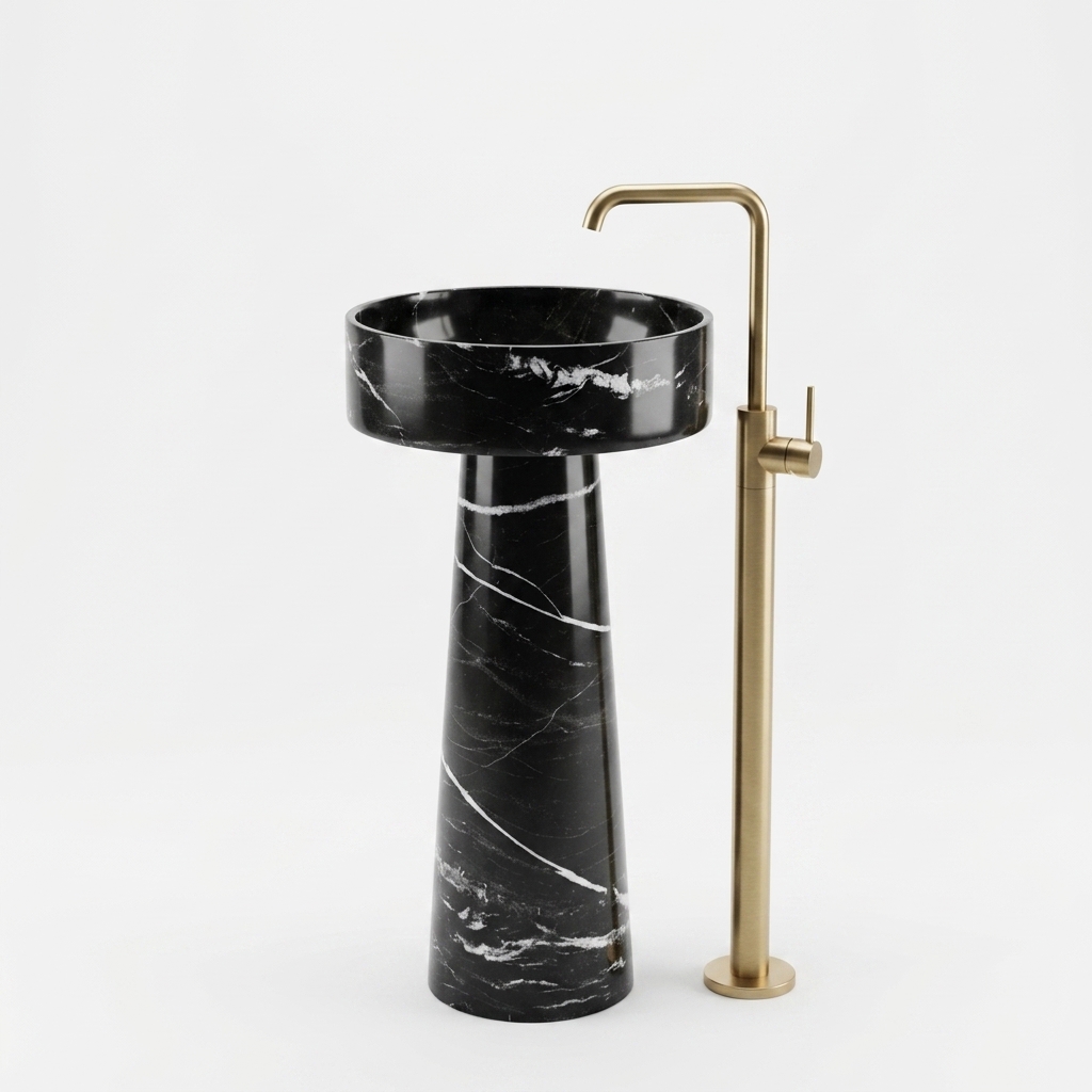 aKGA2d2lri-ckbZzxec_-B aKGA2d2lri ckbZzxec B - Muniq Freestanding Black Marquina Marble Basin | Nero Marquina Stone Tapered Pedestal Sink | Designer Luxury Bathroom Washbasin