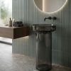 Muniq smoke black transparent resin freestanding basin 450x850mm smoked black translucent cylinder pedestal sink with wide flat rim round bowl showing deep cool dark resin colour