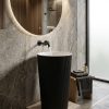 Matte black artificial stone freestanding tapered cone pedestal basin 1318 with fine vertical ribbed texture exterior and crisp white interior basin surface
