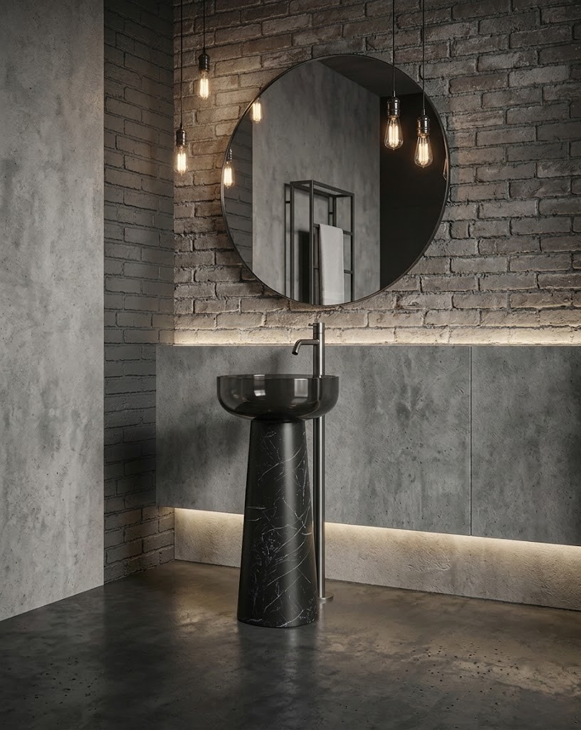 Muniq Black Marble Effect Resin Freestanding Basin Tapered Cone Pedestal Glossy Bowl Industrial Luxury Bathroom Muniq Black Marble Effect Resin Freestanding Basin Tapered Cone Pedestal Glossy Bowl Industrial Luxury Bathroom
