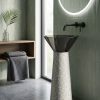 Terrazzo Effect freestanding resin basin 7113 with wide smoked dark resin bowl on speckled multi-toned terrazzo effect tapered cone pedestal freestanding bathroom sink