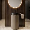 Black gold artificial stone freestanding fluted pedestal basin 1359 with matte black bowl polished gold stripe accent and tall fine-ribbed warm bronze column