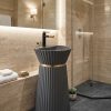 Graphite Crown freestanding artificial stone pedestal basin featuring a matte graphite grey finish, architectural fluting, and luxury gold accent ring
