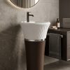 White brown artificial stone freestanding quilted pedestal basin 1358 with diamond quilted white bowl polished gold ring and smooth warm brown tapered column