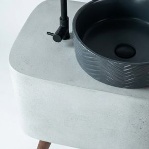 Close-up view of chevron patterned texture on a luxury designer vessel washbasin.