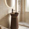 Mocha Crown freestanding artificial stone pedestal basin featuring a rich chocolate brown finish, vertical fluting, and elegant gold accent ring