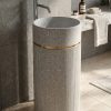 Close-up of terrazzo-inspired composite stone basin featuring subtle stone flecks and premium ivory finish.