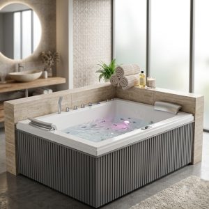 Luxury Acrylic Whirlpool Jacuzzi Bathtub with LED Hydro Massage System | Premium Spa Tub for Modern Bathrooms