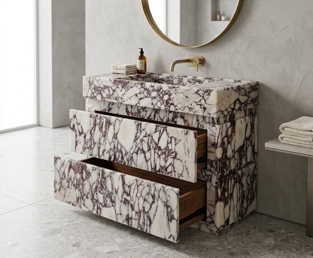 Premium White and Burgundy Marble Vanity 140c8635 7a3a 4a42 9b4e bb4952c074ef - Luxury Calacatta Viola Marble Vanity Unit | Premium Bathroom Vanity with Natural Stone Finish