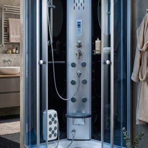 Quadrant Steam Shower Cabin with Multi-Jet Massage Panel, Handheld Shower & LED Lighting