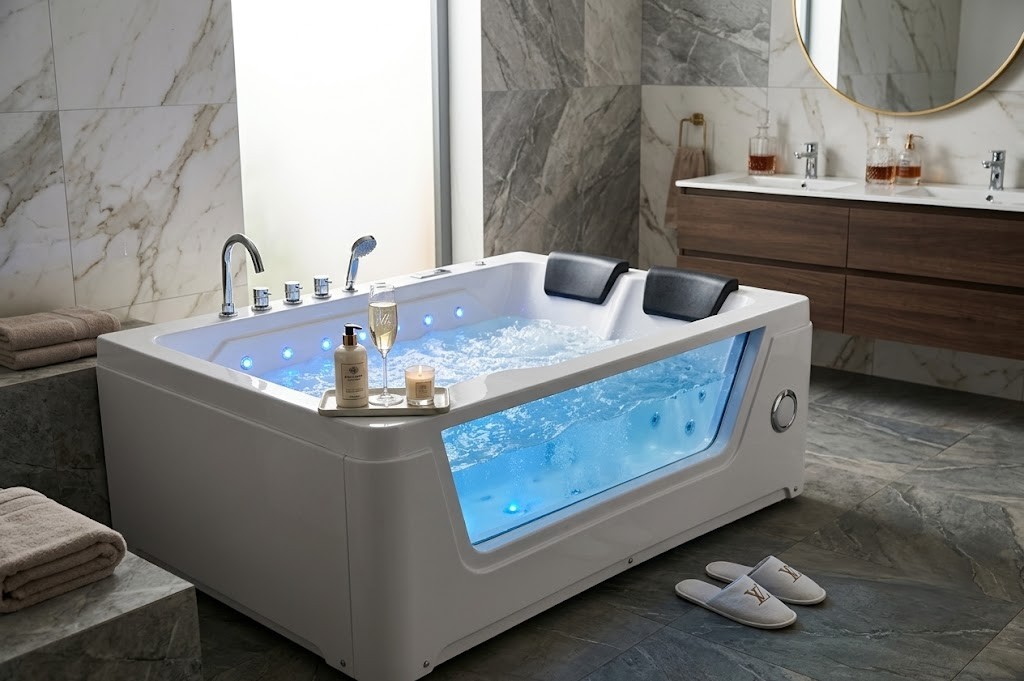 Luxury acrylic jacuzzi bathtub with glass viewing panel and LED lighting 634a97e3 b821 4a40 b98a 75b86fb4cb22 - Luxury Glass Panel Jacuzzi Bathtub with LED Lighting & Hydro Massage Jets | Premium Acrylic Whirlpool Spa Tub