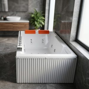 Luxury 2-Person Acrylic Jacuzzi Bathtub with Hydro Massage Jets | Modern Spa Whirlpool Tub