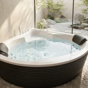Luxury Corner Acrylic Jacuzzi Bathtub with Hydro Massage Jets | Premium 2-Person Whirlpool Spa Tub