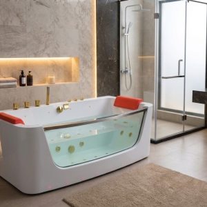 Luxury Glass Panel Jacuzzi Bathtub with Hydro Massage Jets | Premium Acrylic Whirlpool Spa Tub